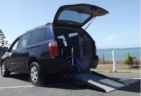 wheelchair accessible van with ramp down and parked on the capricorn coast